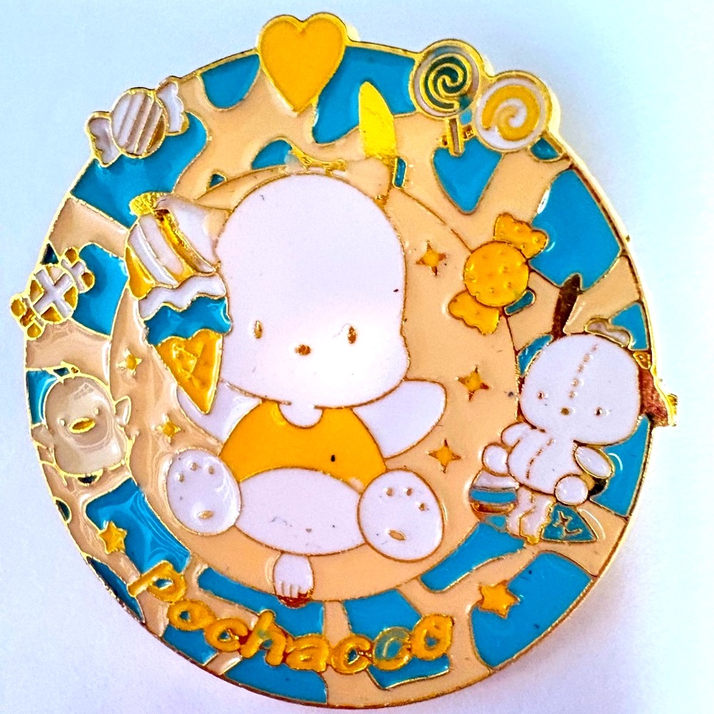 Cute anime 15k gold plated, enameled Pochacco Brooch